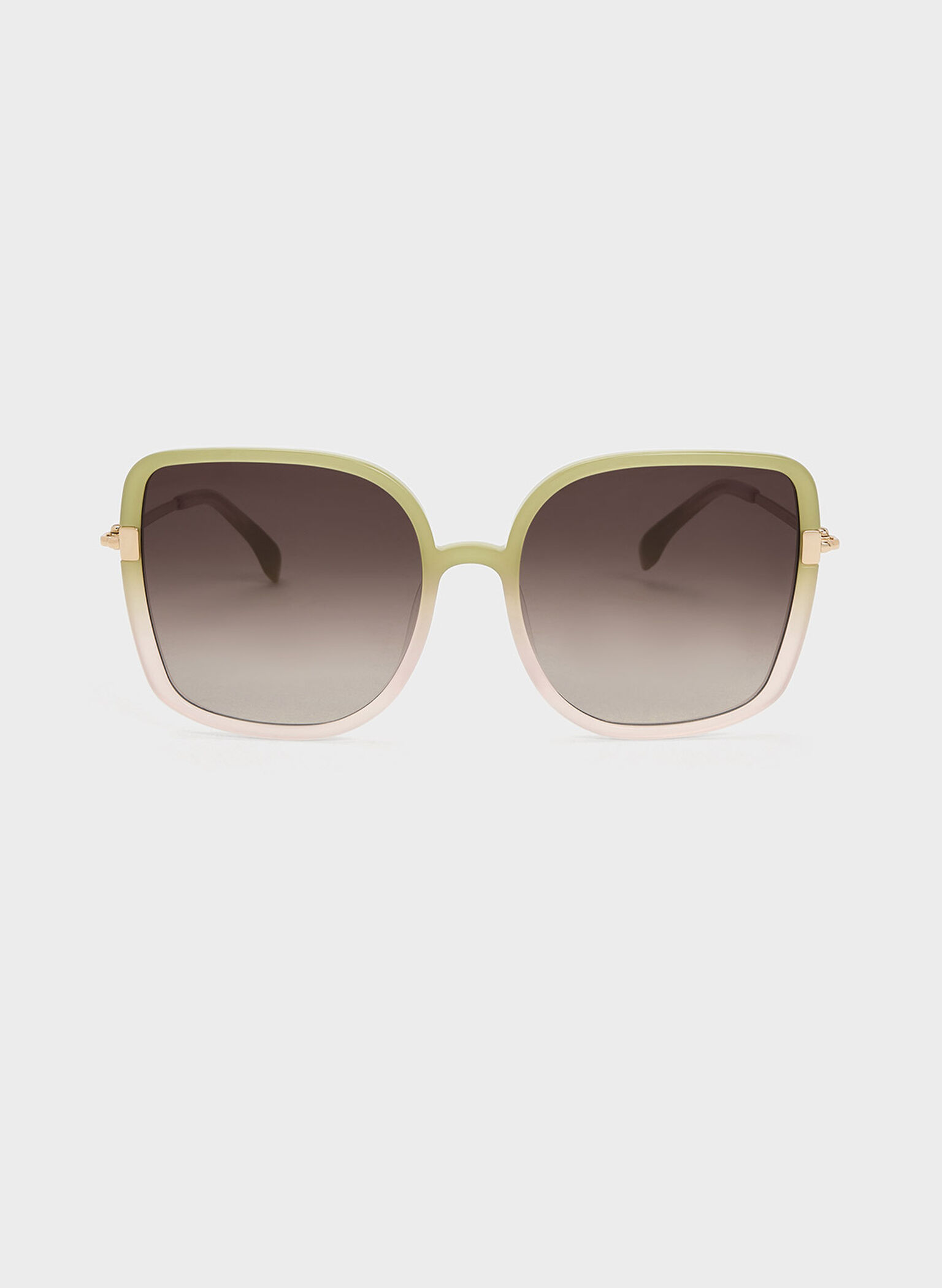Oversized Square Chain-Link Sunglasses, Green, hi-res