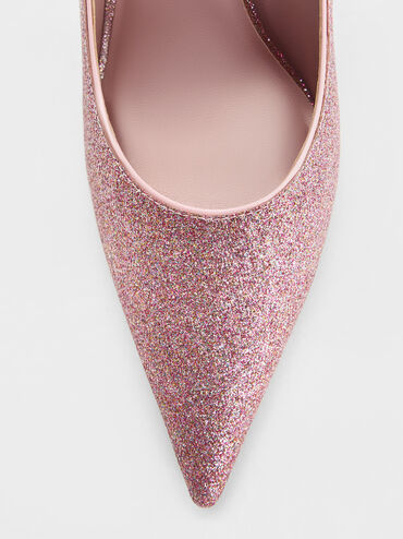 Glittered Cone-Heel Pointed-Toe Pumps, Pink, hi-res