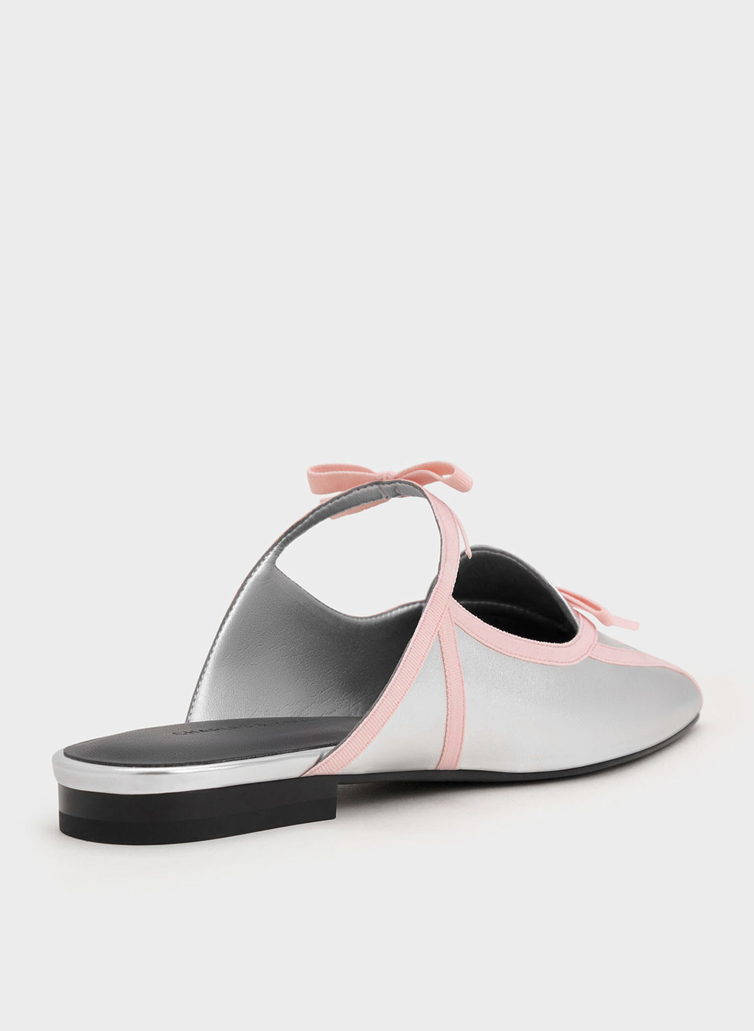 Metallic Lace-Up Bow Ballet Mules, Silver, hi-res
