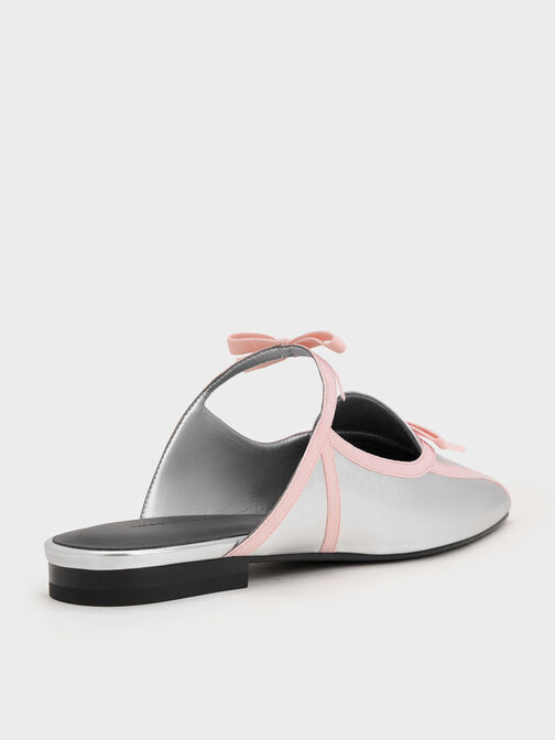 Metallic Lace-Up Bow Ballet Mules, Silver, hi-res
