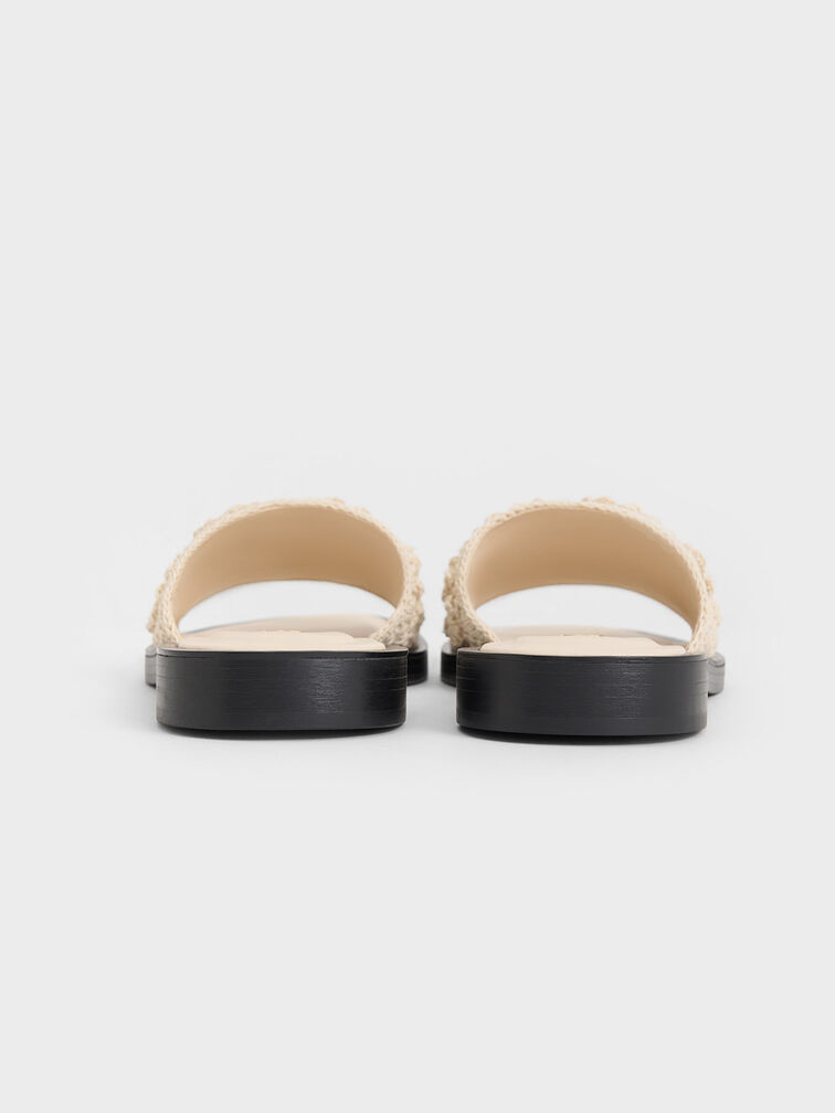 Crochet Floral Slide Sandals, Chalk, hi-res