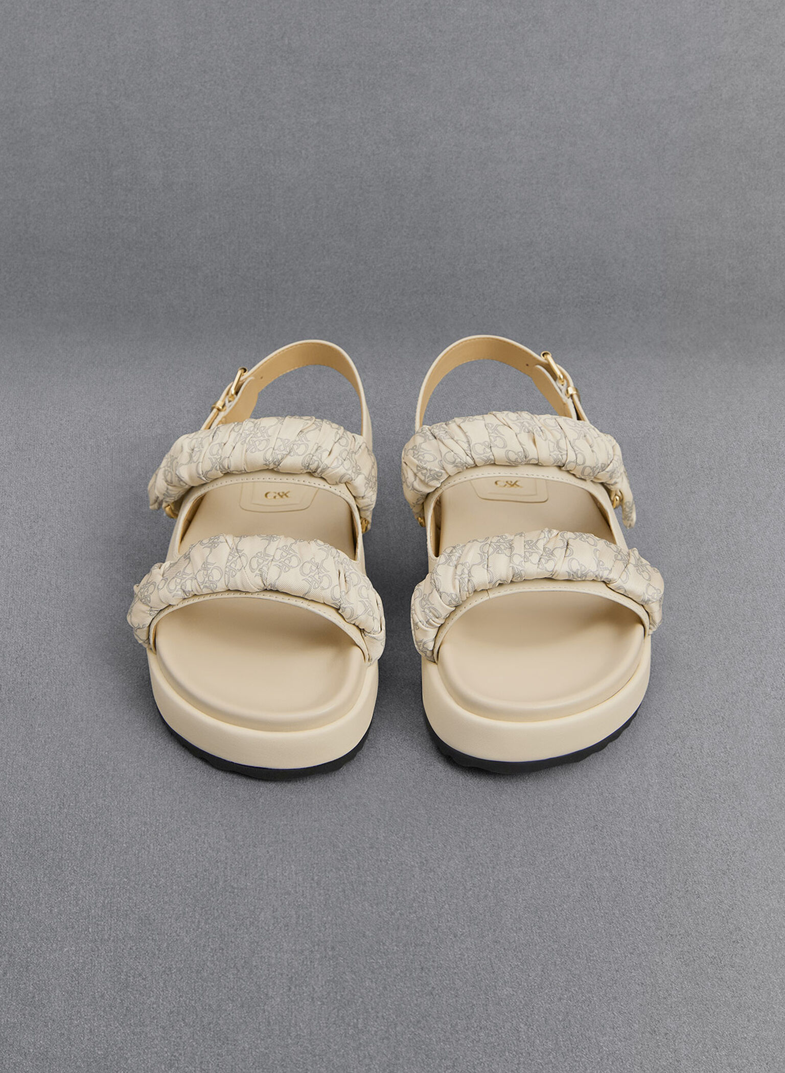 Tully Leather Ruched-Strap Sandals, Chalk, hi-res