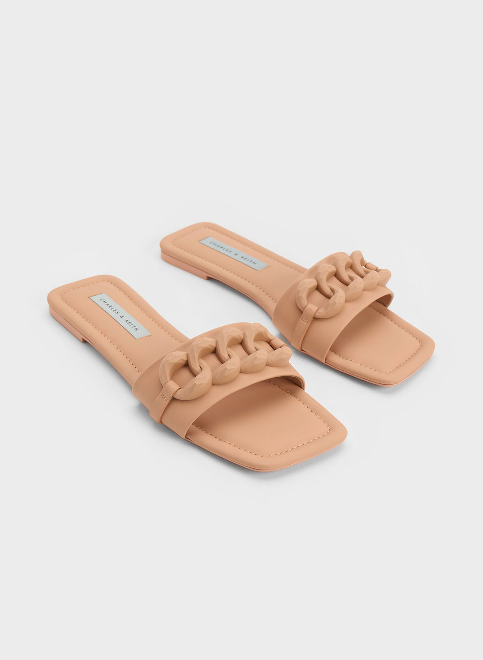 Chunky Chain-Link Slide Sandals, Camel, hi-res
