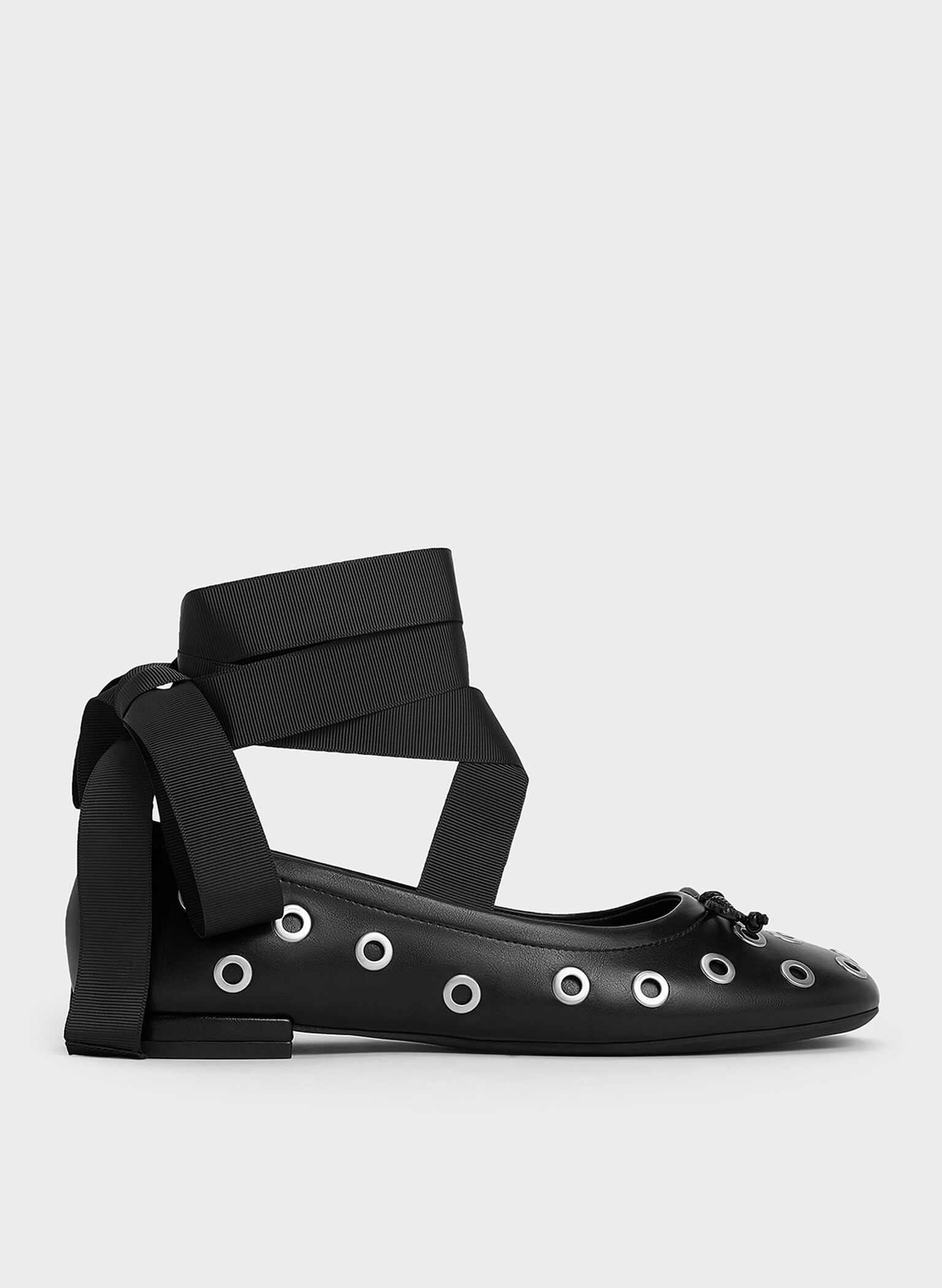 Margot Grommet Tie-Around Ballet Flats, Black, hi-res