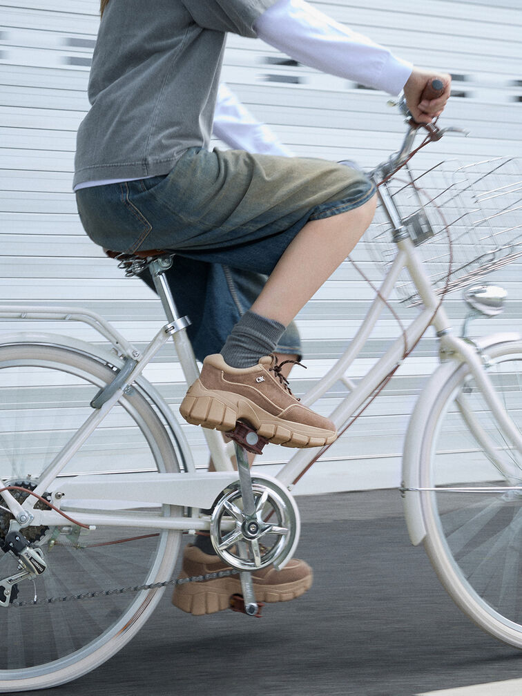 Yunna Suede & Recycled Fabric Chunky Sneakers, Taupe, hi-res