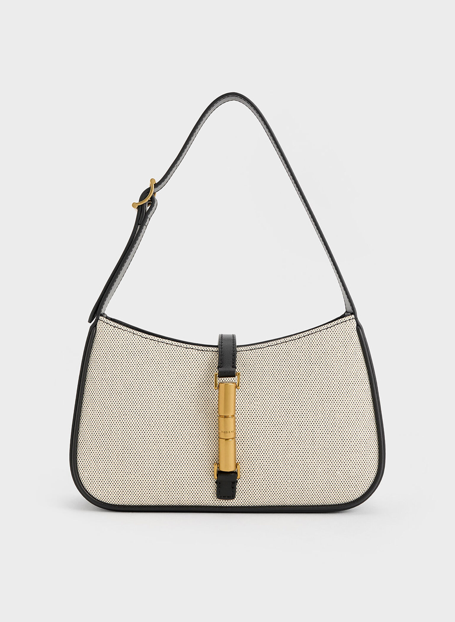 Cesia Canvas Metallic Accent Shoulder Bag, Black, hi-res