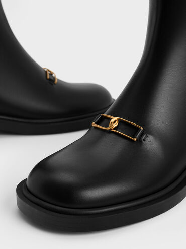 Gabine Leather Interlocking-Accent Knee-High Boots, Black, hi-res