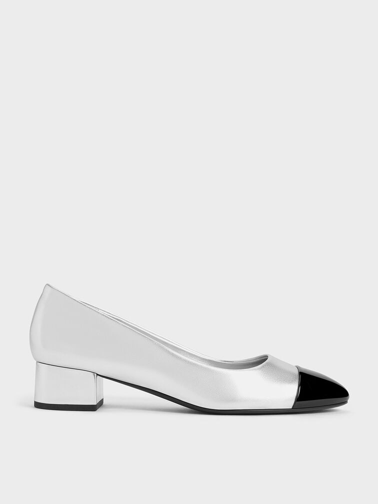 Kleo Patent Contrast Cap-Toe Pumps, Silver, hi-res