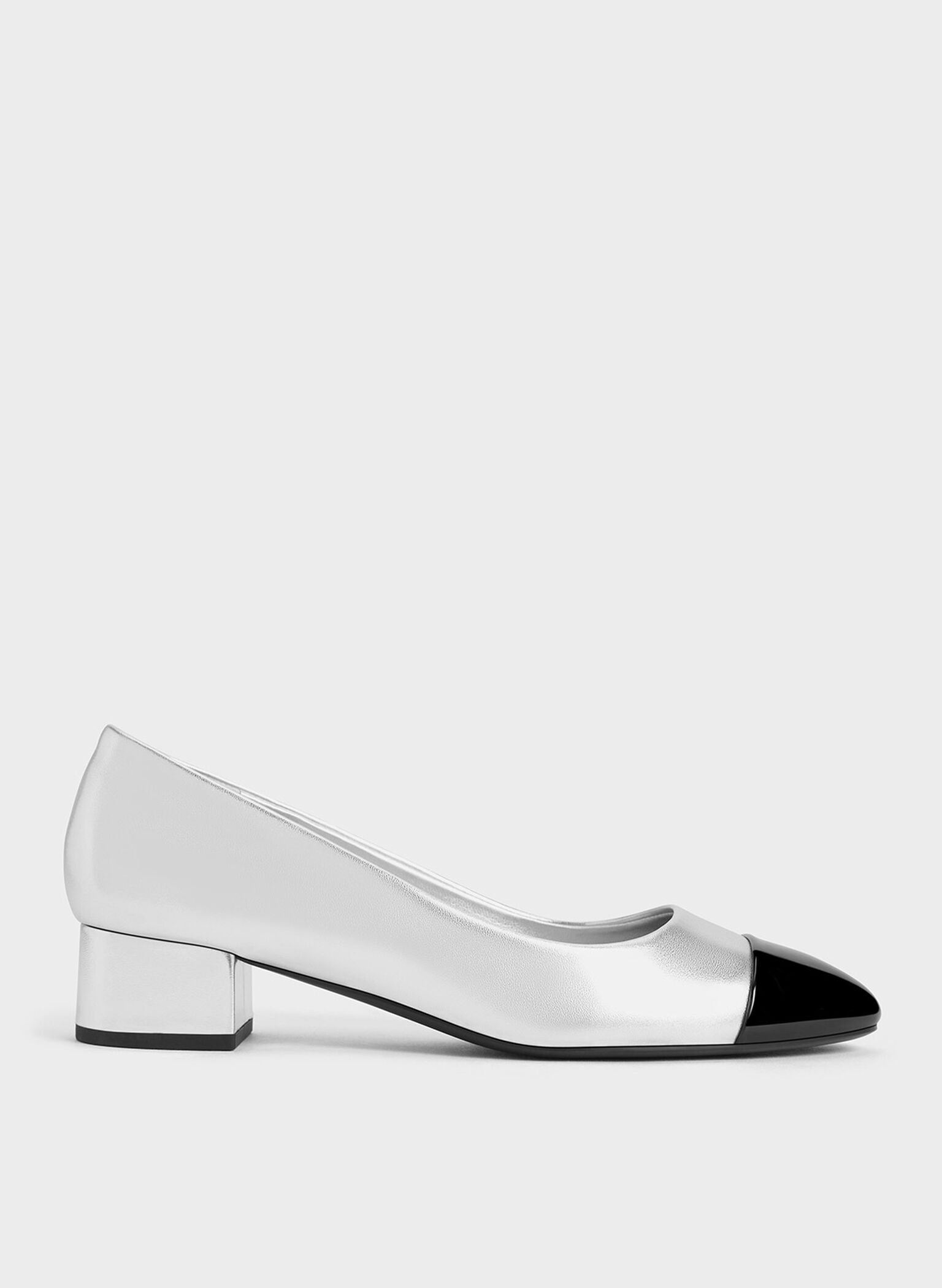 Kleo Patent Contrast Cap-Toe Pumps, Silver, hi-res