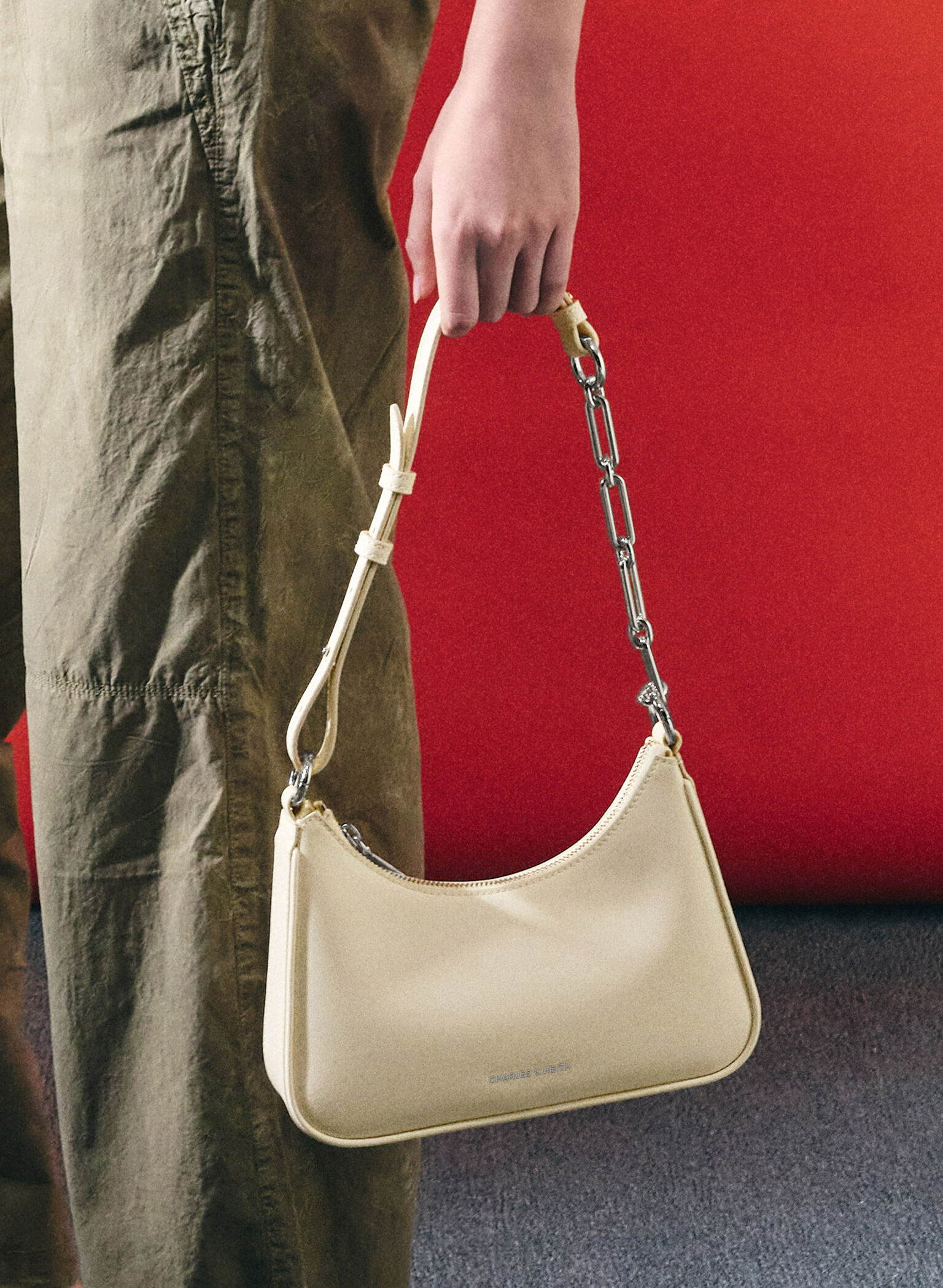 Lane Chain-Link Shoulder Bag, Cream, hi-res