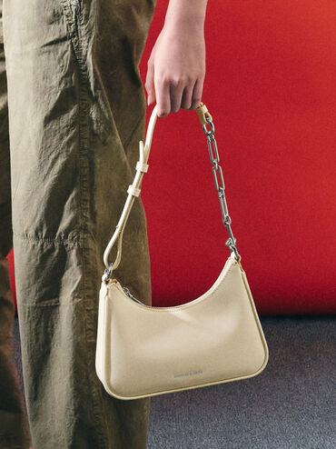 Lane Chain-Link Shoulder Bag, Cream, hi-res