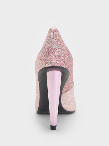 Glittered Cone-Heel Pointed-Toe Pumps, Pink, hi-res