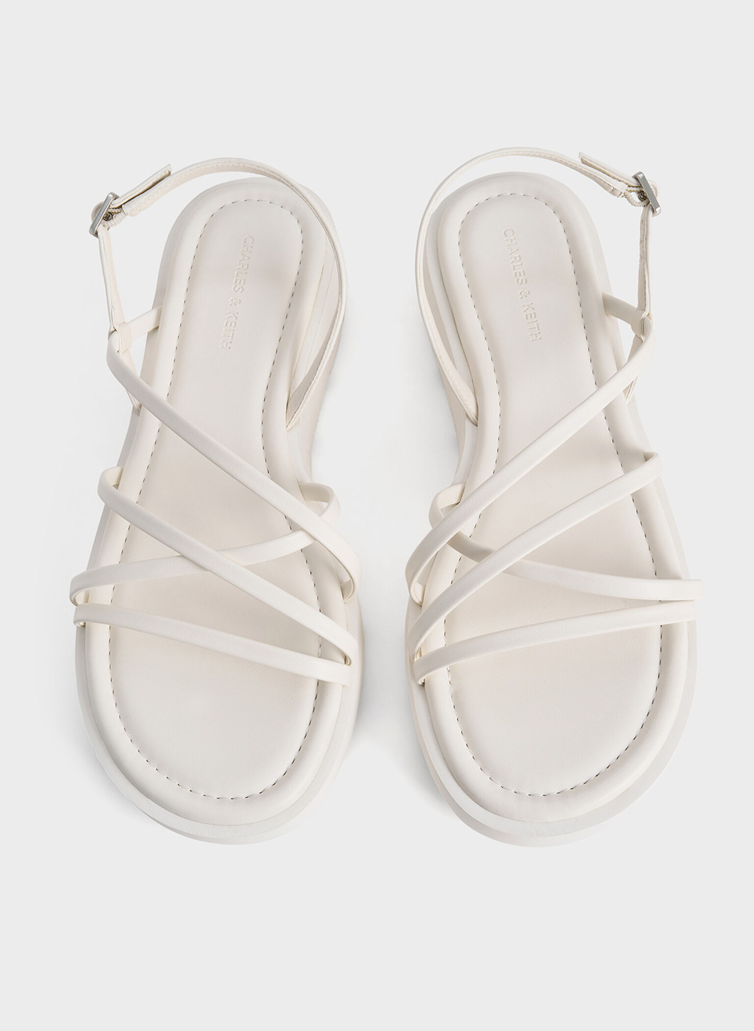 Strappy Ridged-Sole Flatform Sandals, White, hi-res