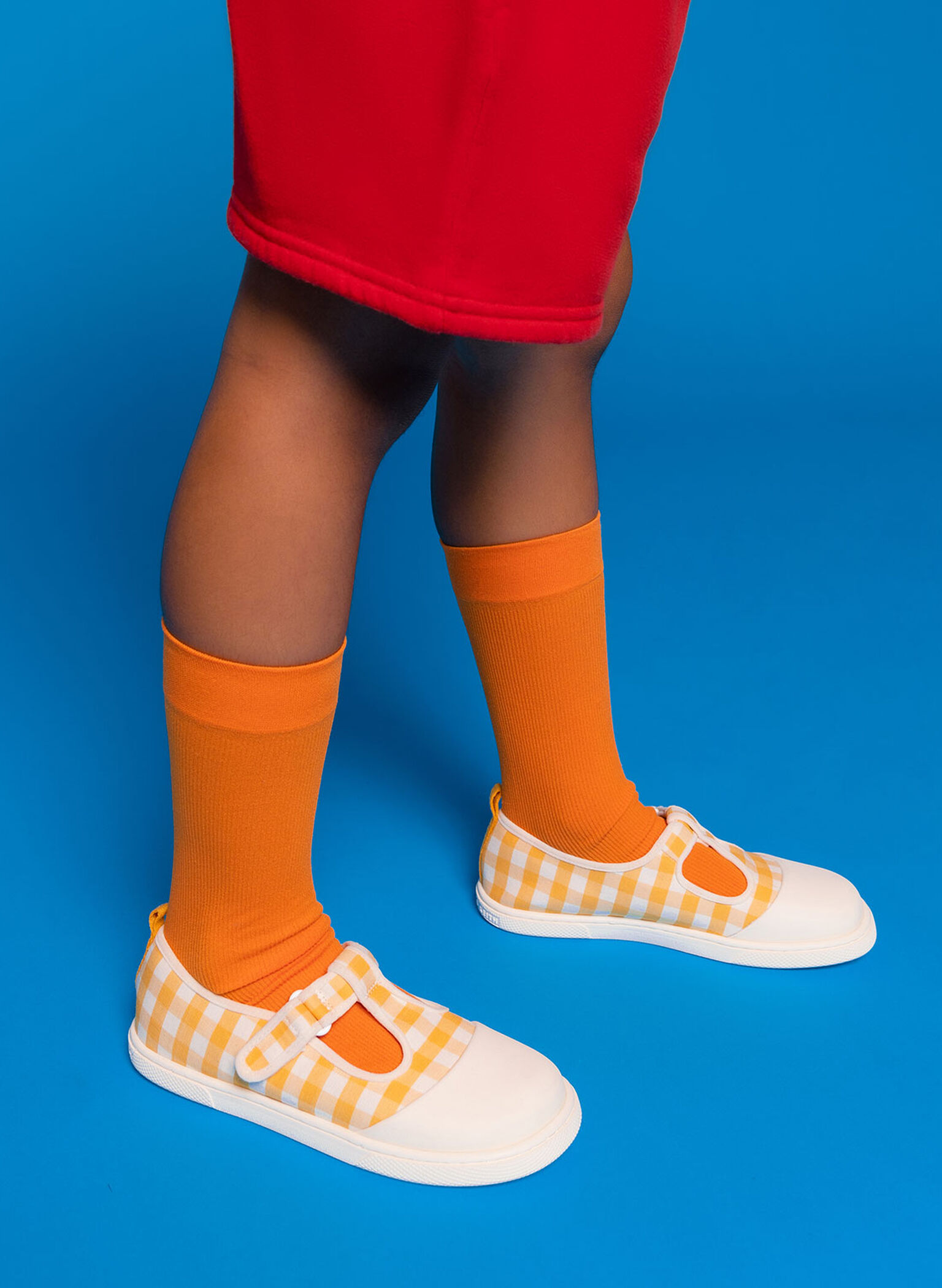 Girls' Linen Front-Strap Gingham-Print Shoes, Yellow, hi-res