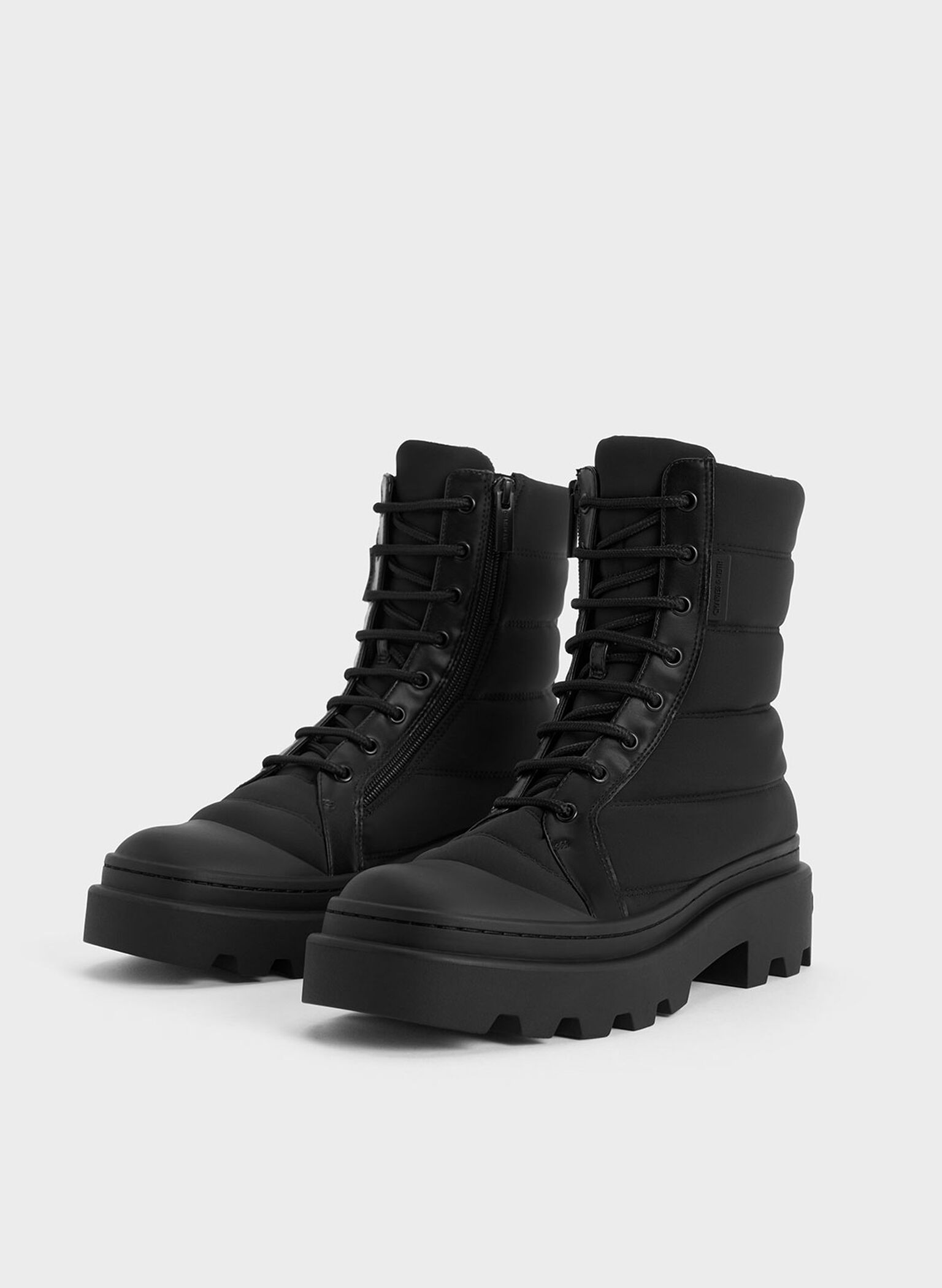 Nylon Puffy Ridged-Sole Boots, Black Textured, hi-res