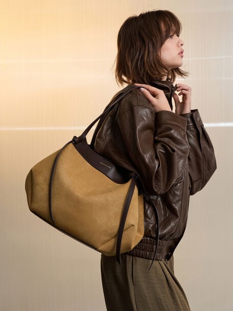 XL Calla Suede Tote Bag, Sahara Sand, hi-res