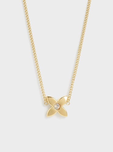Felicity Flower-Motif Crystal Necklace, Gold, hi-res