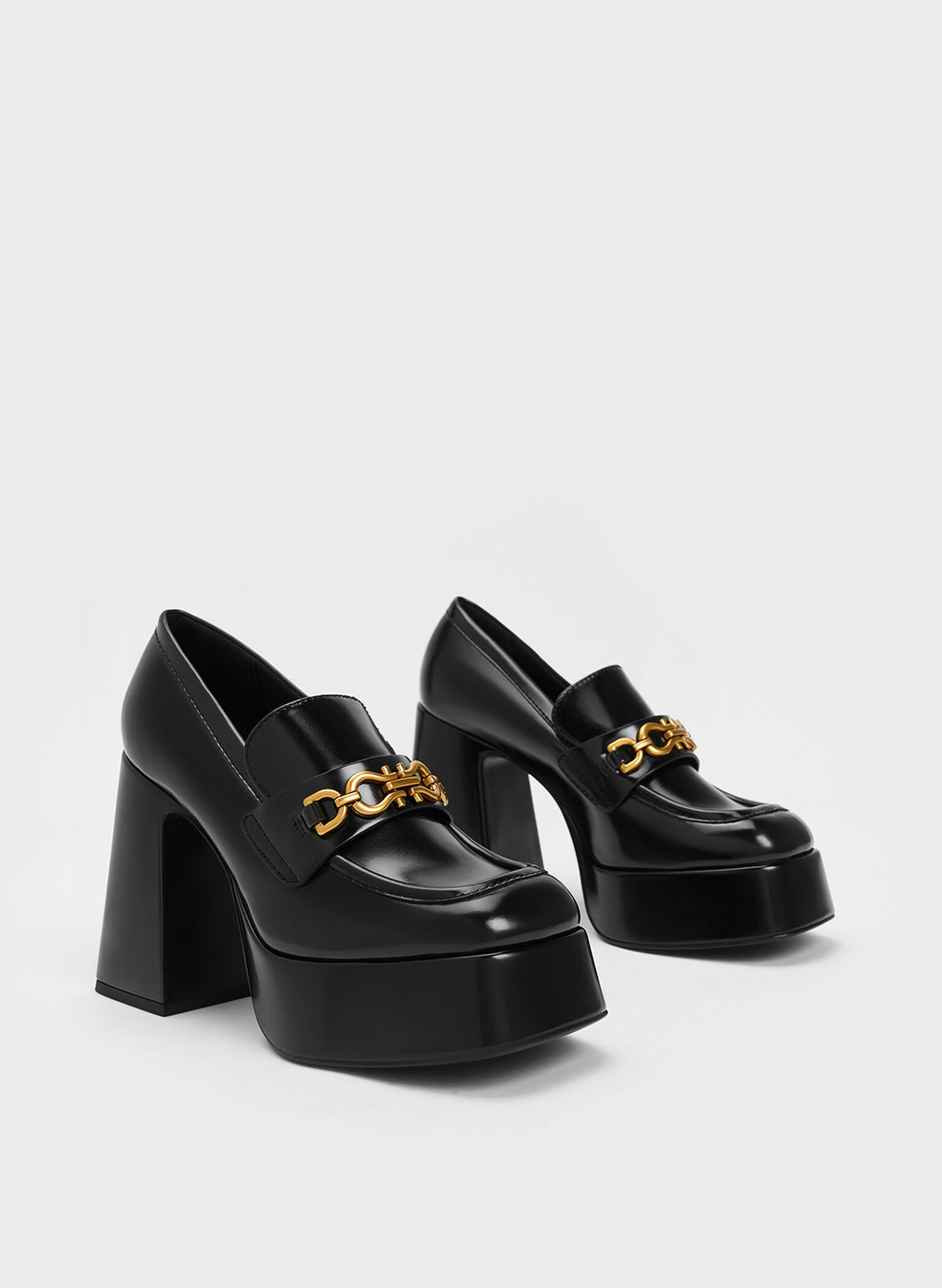 Metallic Accent Platform Loafers, Black Box, hi-res