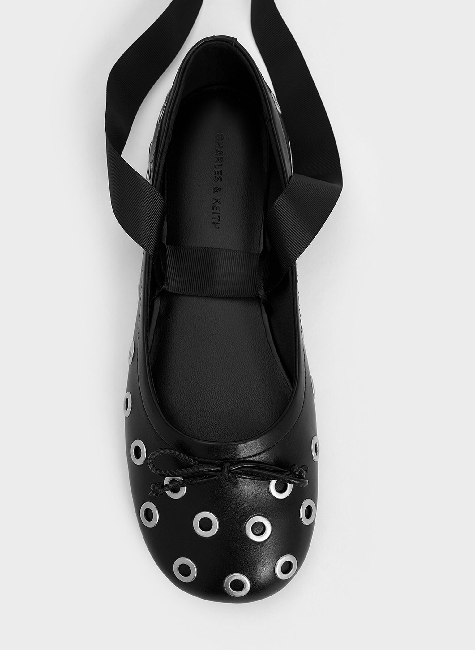 Margot Grommet Tie-Around Ballet Flats, Black, hi-res