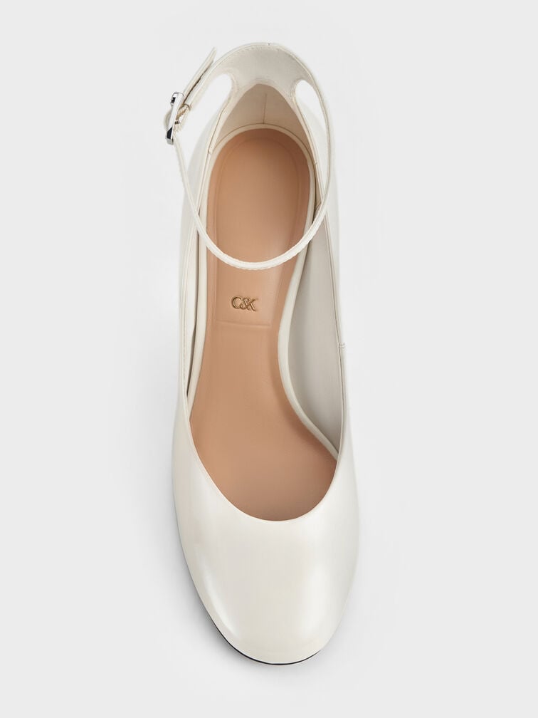 Aretha Patent Leather Ankle-Strap Stiletto-Heel Pumps, Chalk, hi-res