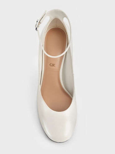 Aretha Patent Leather Ankle-Strap Stiletto-Heel Pumps, Chalk, hi-res