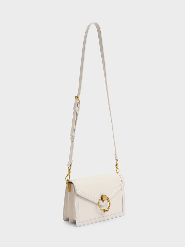 Joelle Ring Push-Lock Envelope Shoulder Bag, Cream, hi-res