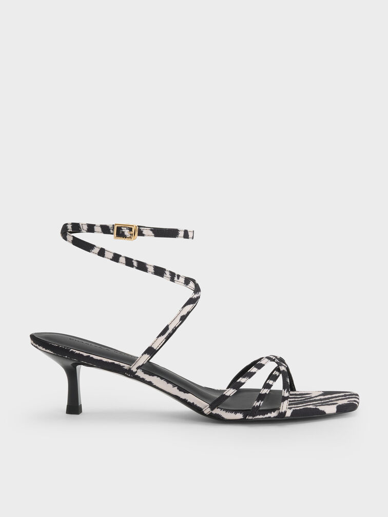 Zebra-Print Strappy Square-Toe Kitten-Heel Sandals, Animal Print Natural, hi-res