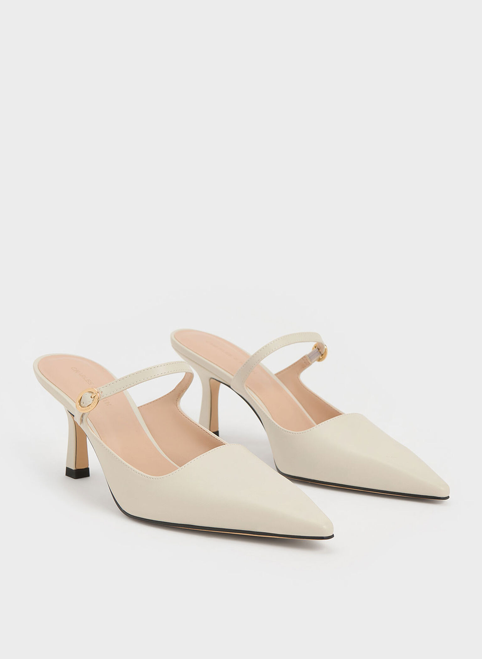 Buckle-Strap Heeled Mules, Chalk, hi-res