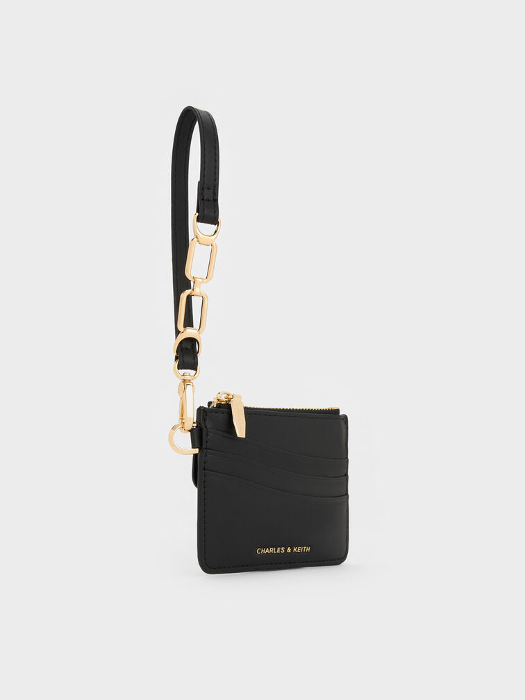 Agatha Chain-Accent Wristlet Card Holder, Black, hi-res