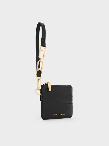 Agatha Chain-Accent Wristlet Card Holder, Black, hi-res