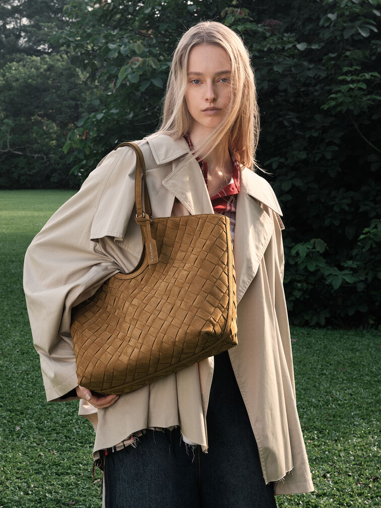 Ivette Recycled Suede Woven Tote Bag, Sahara Sand, hi-res