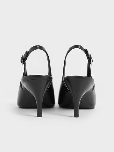 Pointed-Toe High-Vamp Slingback Pumps, Black, hi-res