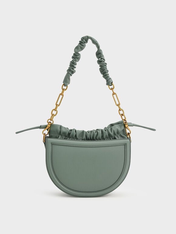 Solange Ruched Chain Handle Crescent Bag, Sage Green, hi-res