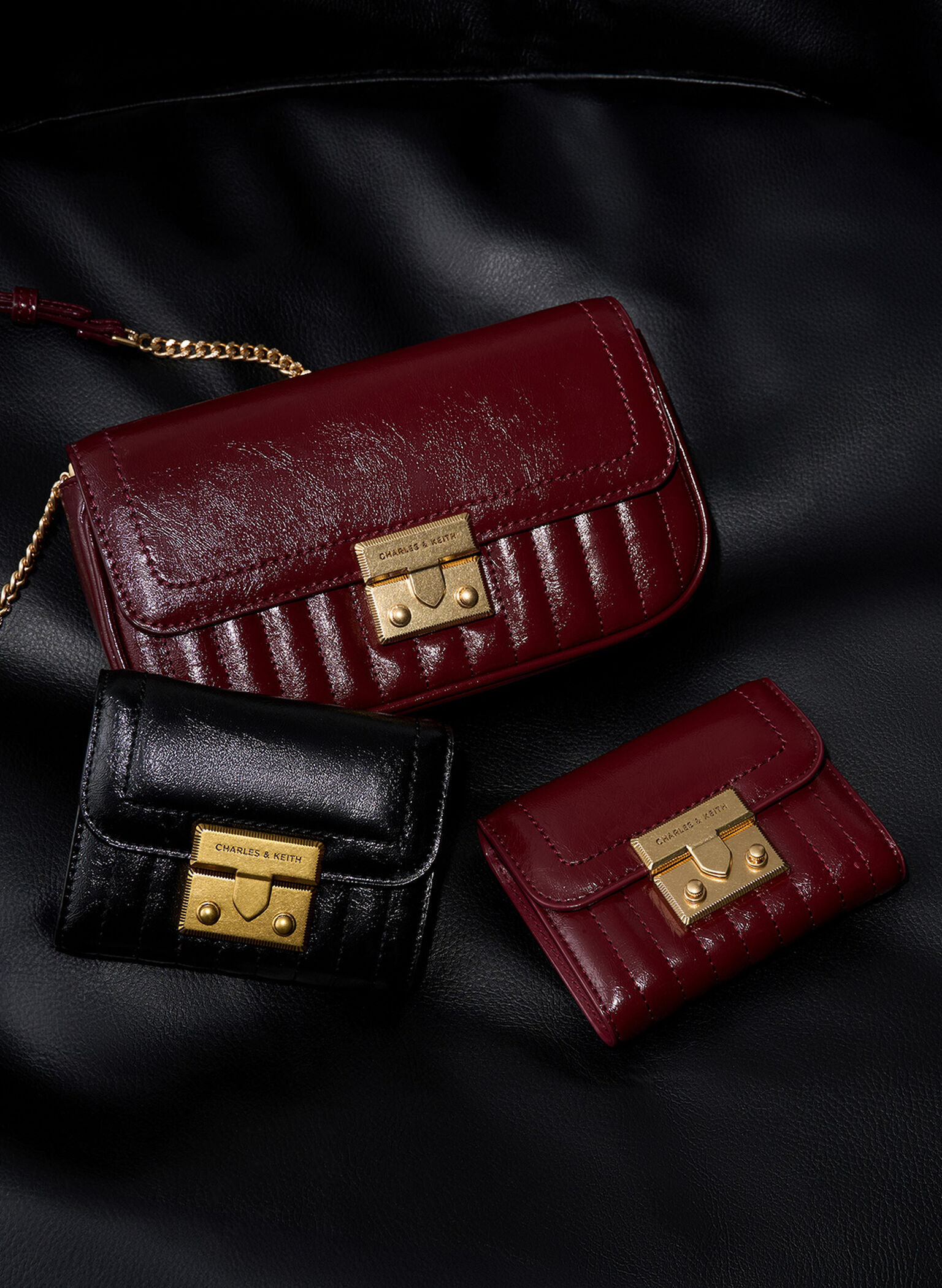 Mini Donna Crinkle-Effect Bag, Burgundy, hi-res