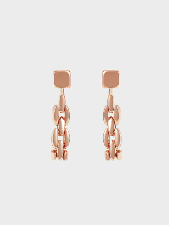 Cube Chain-Link Drop Earrings, Rose Gold, hi-res