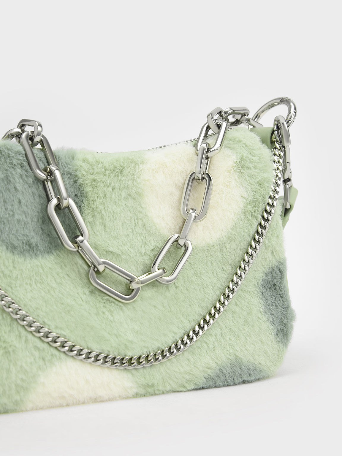 Chailly Chain Handle Furry Crossbody Bag & Pouch, Mint Green, hi-res