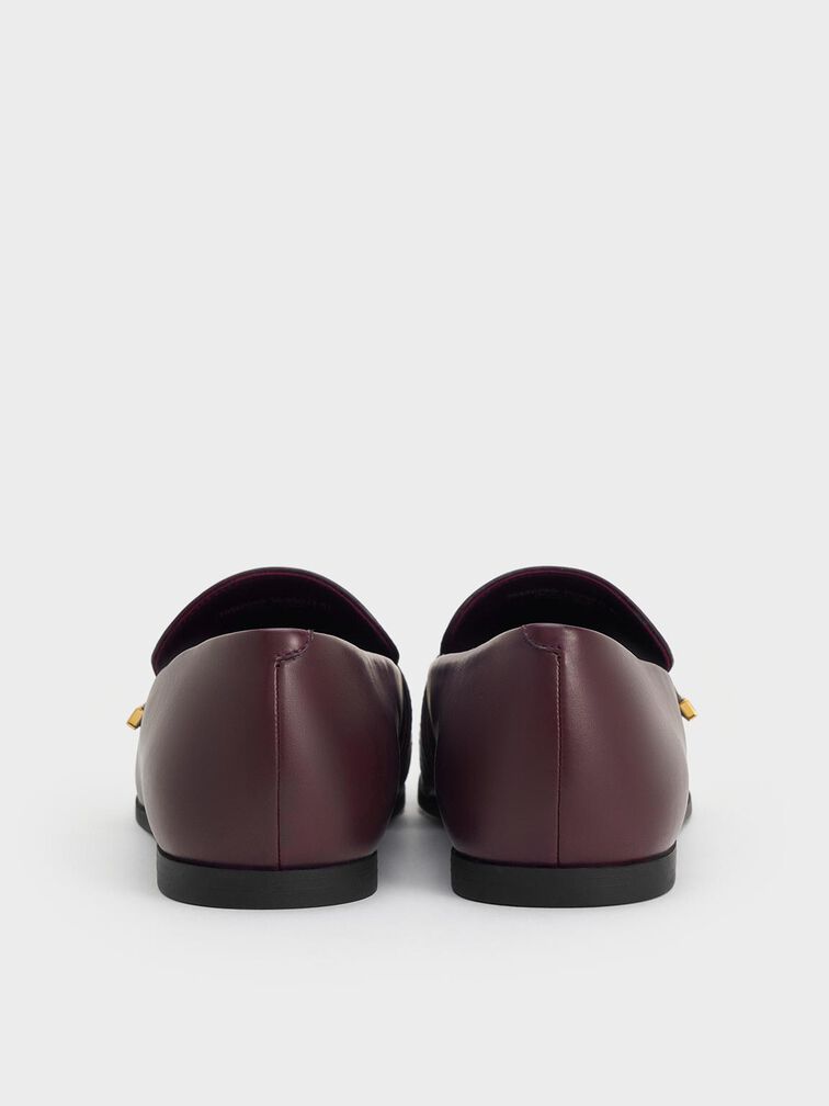 Almond-Toe Flat Loafers, Burgundy, hi-res