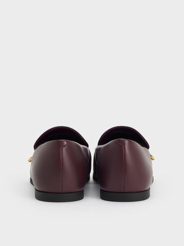 Almond-Toe Flat Loafers, Burgundy, hi-res