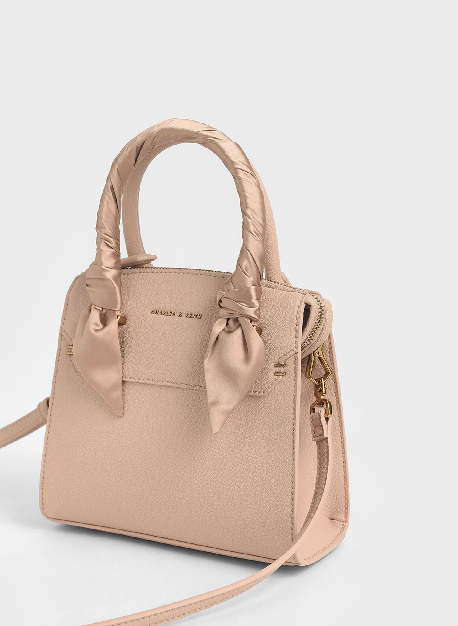 Satin Scarf Top Handle Bag, Nude, hi-res