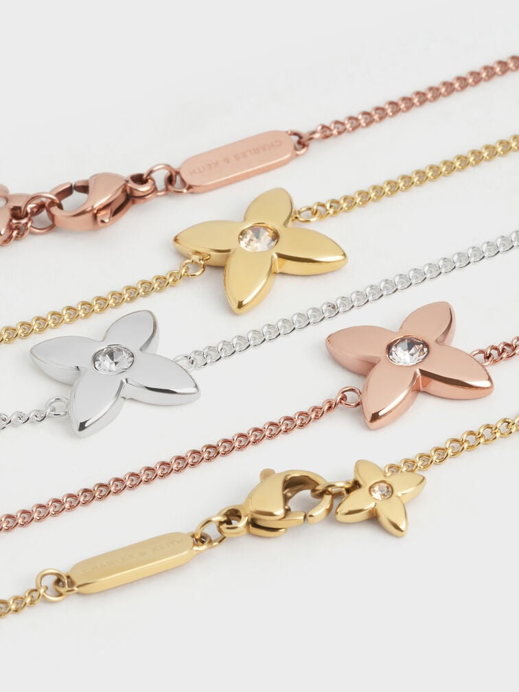 Felicity Flower-Motif Crystal Necklace, Gold, hi-res