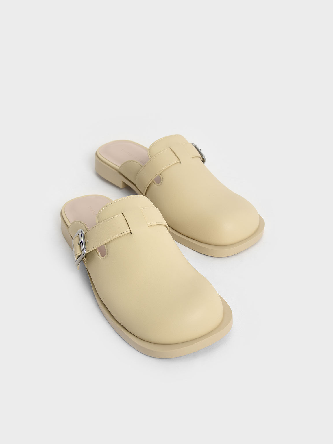 Buckled Round-Toe Loafer Mules, Yellow, hi-res