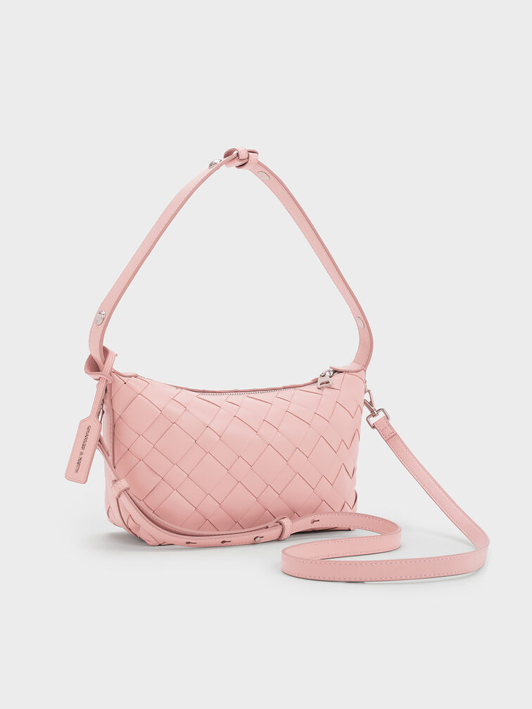 Ivette Woven Shoulder Bag, Light Pink, hi-res