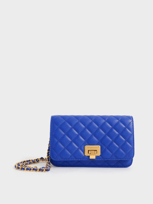 Quilted Push-Lock Clutch, Cerulean, hi-res