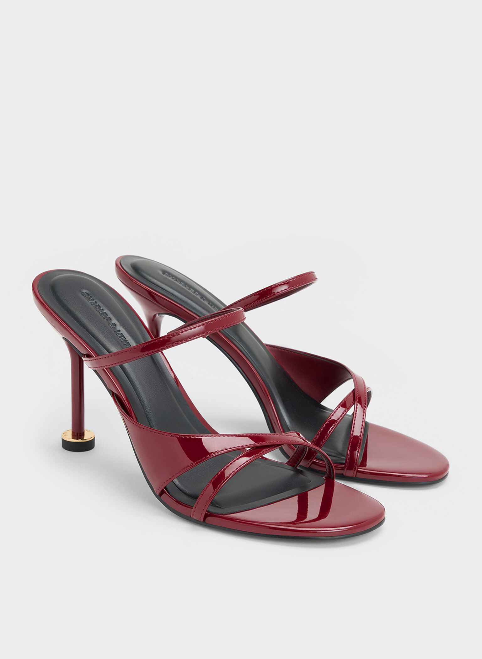 Wynn Patent Crossover Sculptural-Heel Strappy Mules, Red, hi-res