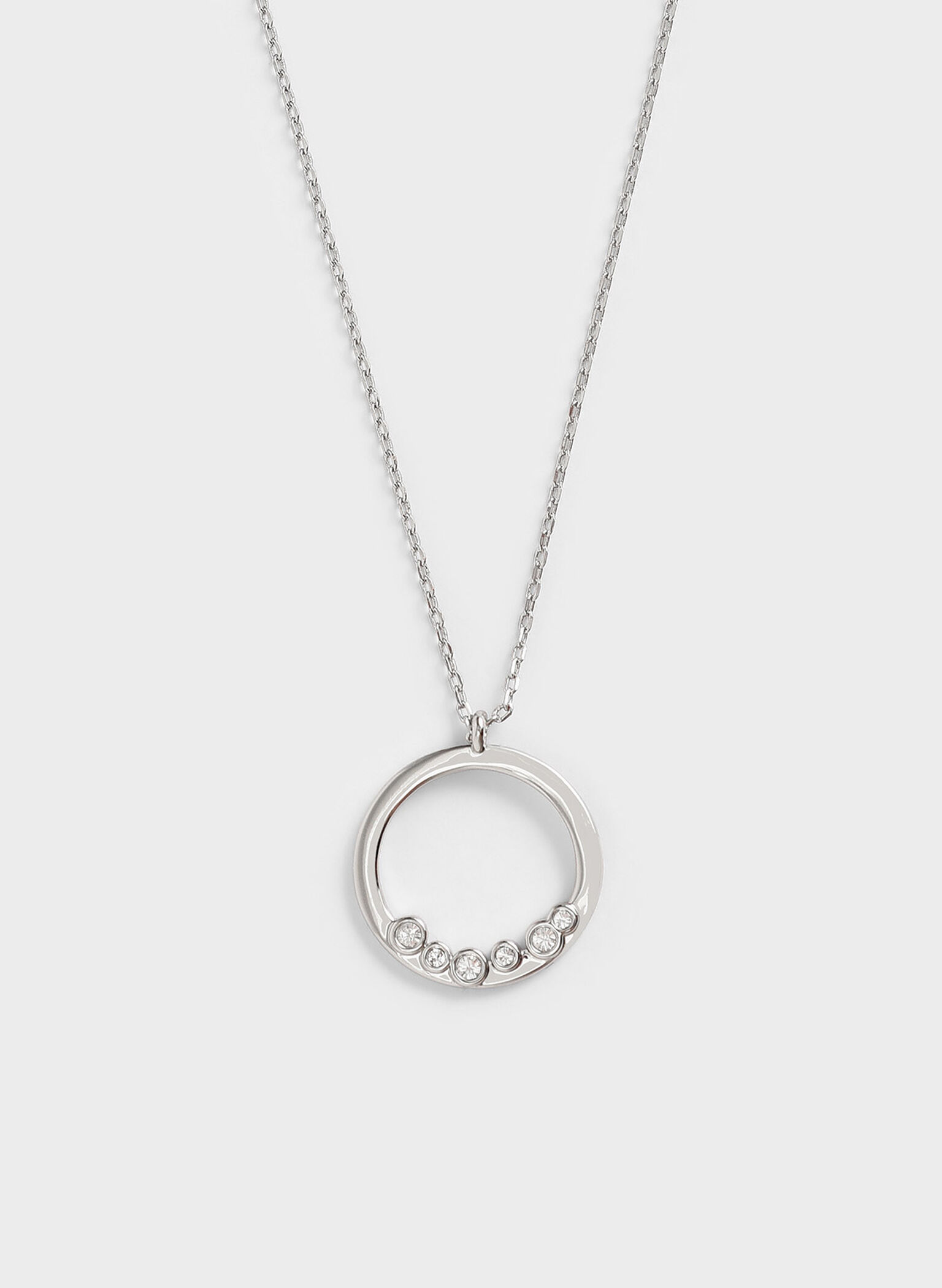 Swarovski® Crystal Studded Pendant Necklace, Silver, hi-res