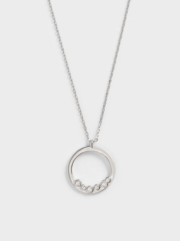 Swarovski® Crystal Studded Pendant Necklace, Silver, hi-res