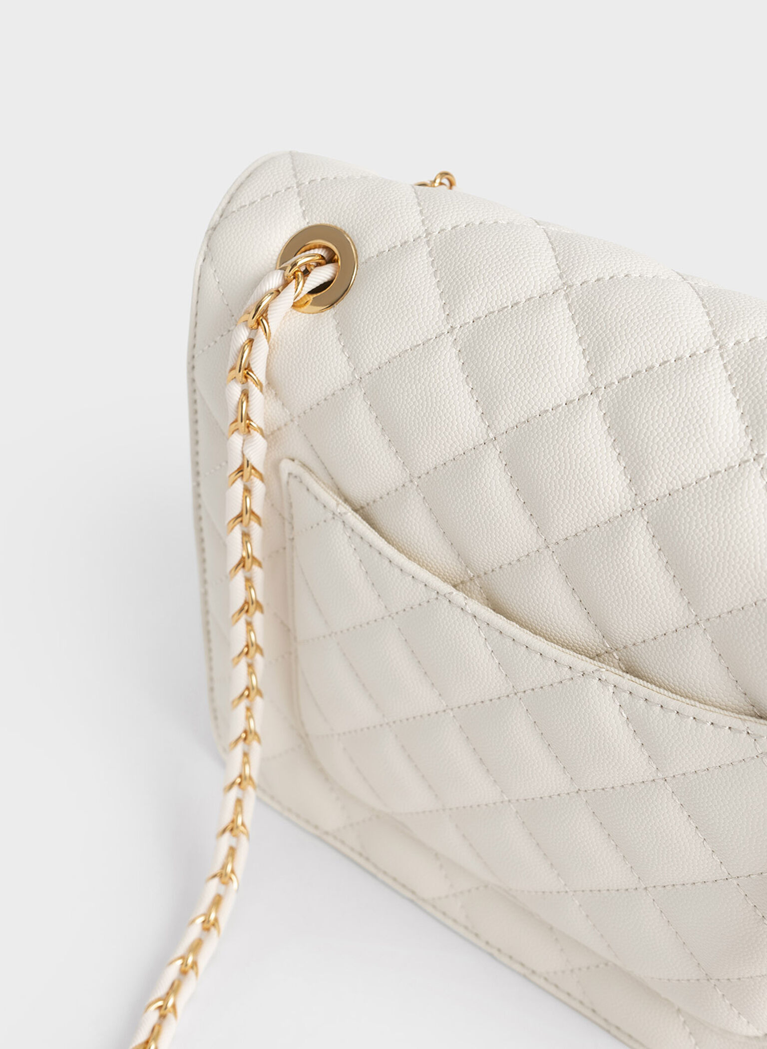 Quilted Chain Strap Clutch, Cream, hi-res