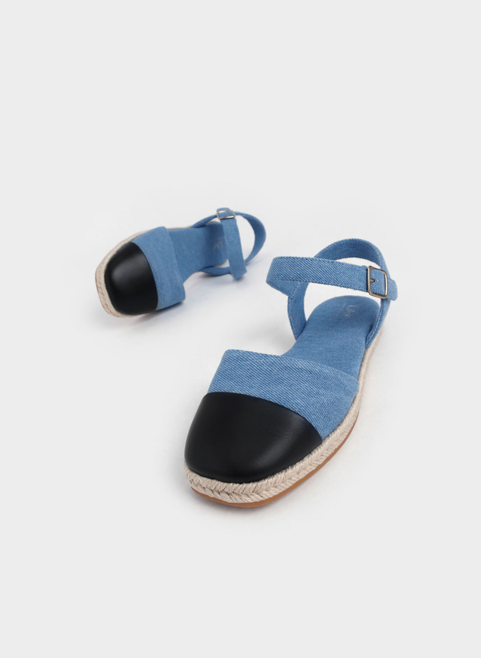 Girls' Two-Tone Ankle-Strap Denim Espadrilles, Blue, hi-res