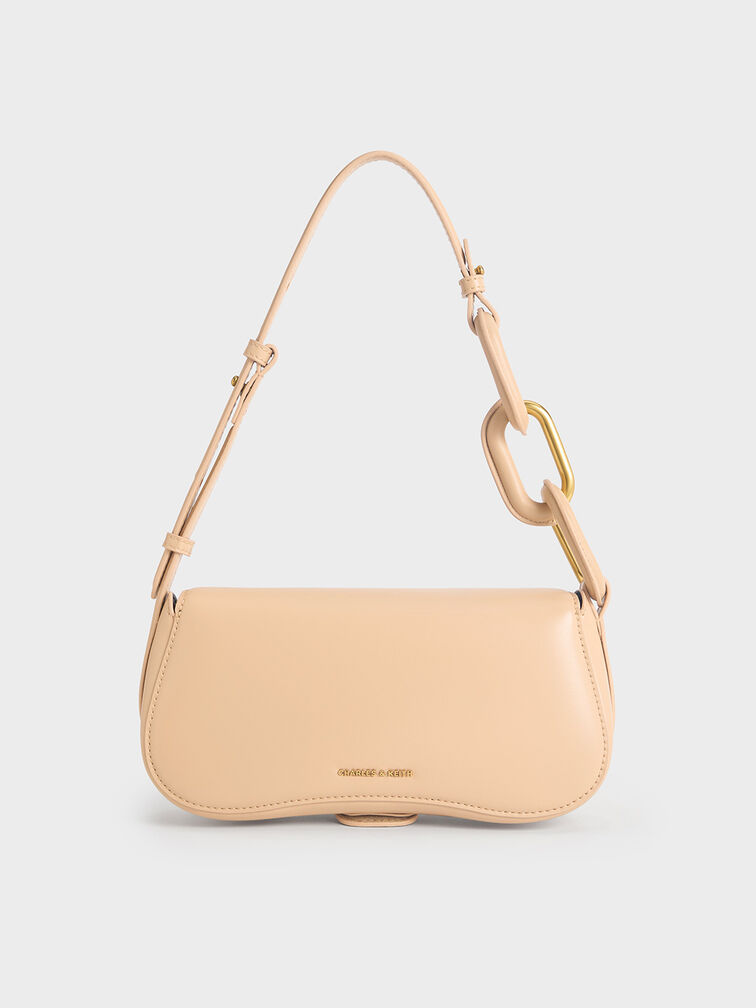 Kora Metallic-Accent Elongated Bag, Beige, hi-res