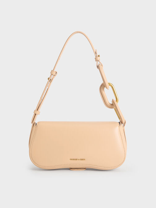 Kora Metallic-Accent Elongated Bag, Beige, hi-res